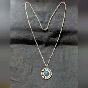Gold and Silver Tone Blue With Clear Rhinestone Moon Star Reversible Pendant
